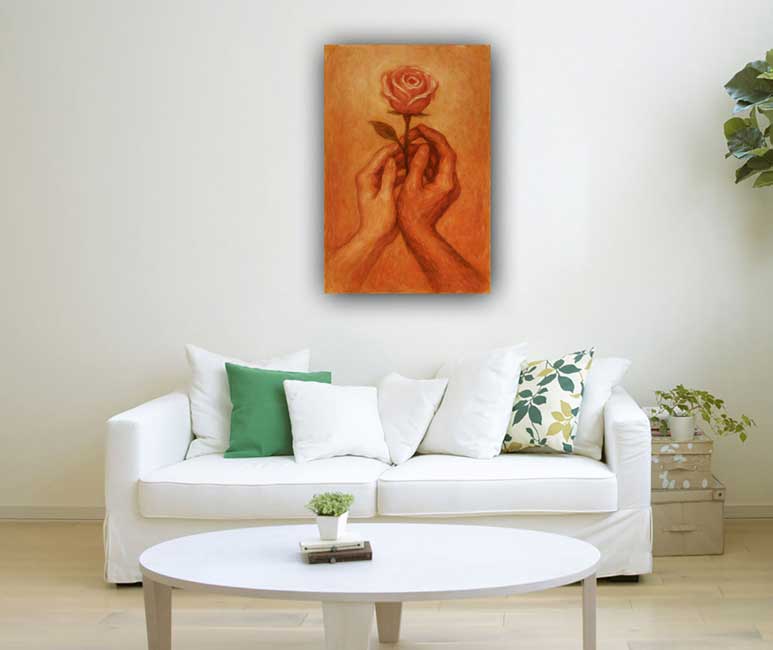 Abstract Canvas Wall Art of Intertwined Hands Holding Rose