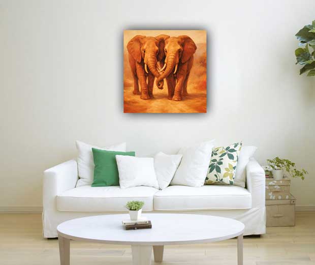 Vastu Painting of Pair of Elephants for Relationship Harmony Southwest Canvas Art