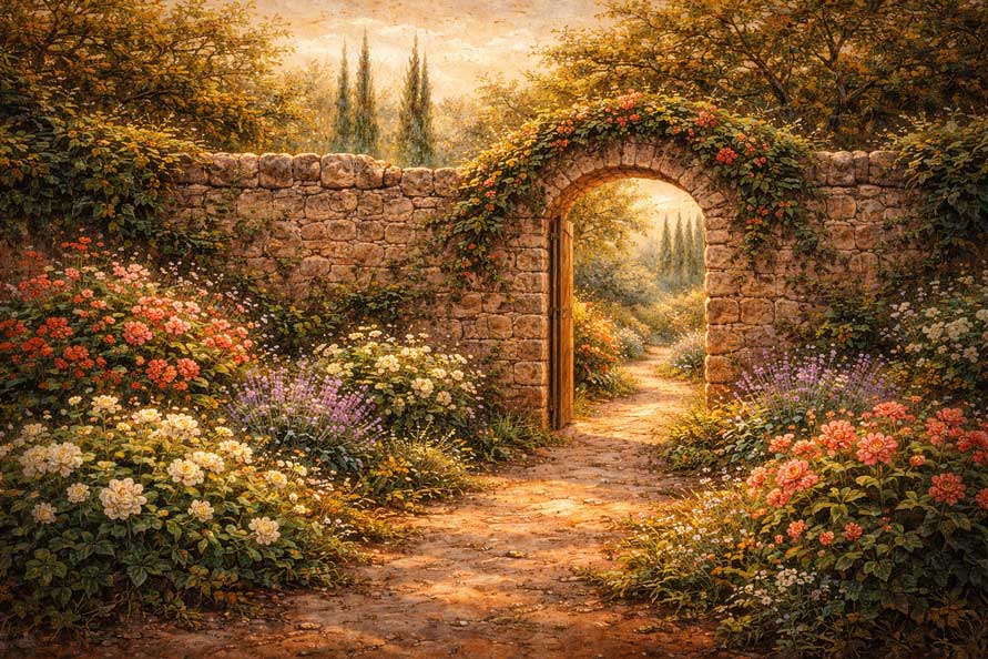 Wall Art Stone Walls Around Garden Painting for Safety, Security & Protective Energy