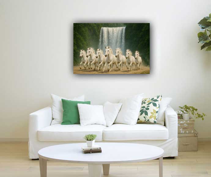 7 Running Horses with Waterfall Painting