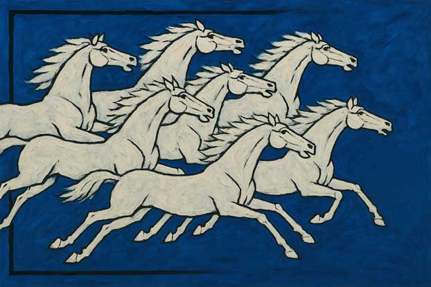 7 White Horses Painting for North Wall