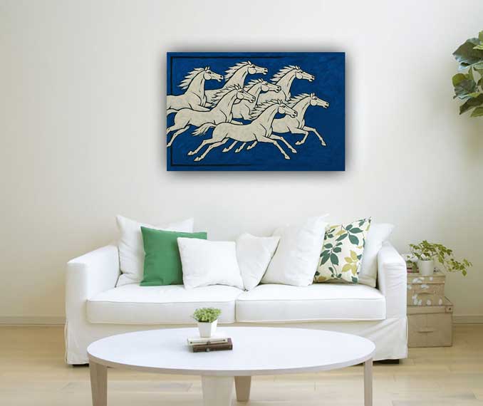 7 White Horses Painting for North Wall