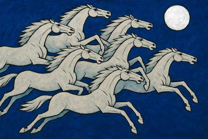 7 White Horses Painting for North Direction