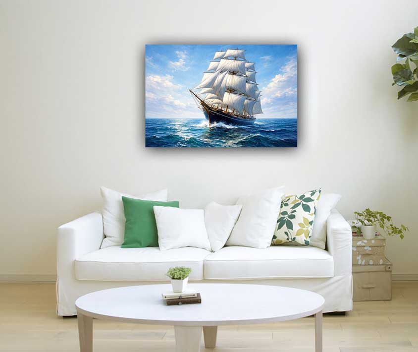 Wall Art Sailing Ship Canvas Painting for Career Growth and Success
